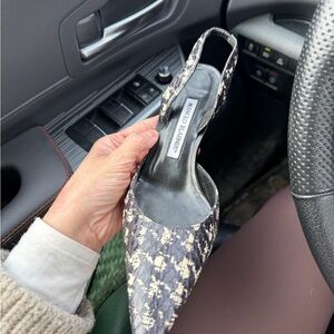 Manolo Blahnik Black and Cream Patterned Heels